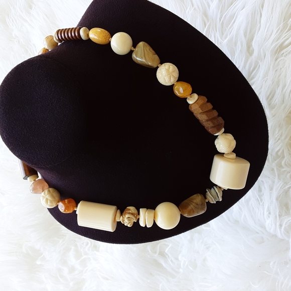 Rare Vintage Signed Les Bernard Inc Faux Ivory and Wood Necklace - Picture 1 of 10